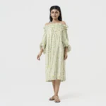 Hand Block Print Off Shoulder Dress