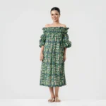 Hand Block Print Off Shoulder Dress